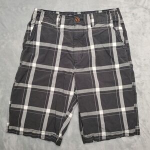 American Eagle Outfitters Shorts Mens 28 Black Longboard Plaid Chino Bermuda